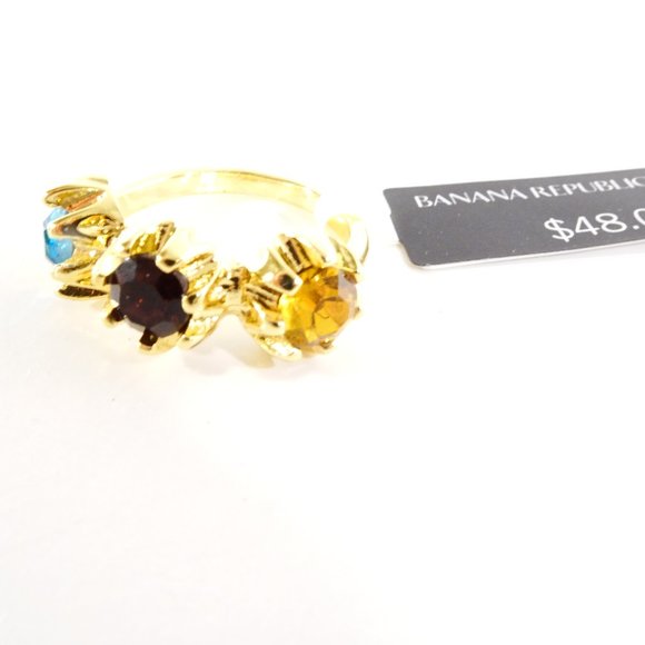 Banana Republic Roots of BR round Three Stone Crystal Ring 5 6 7 8 NWT 48 - Picture 5 of 9